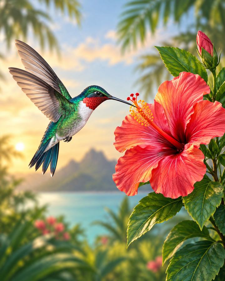 Original hummingbird and hibiscus photo